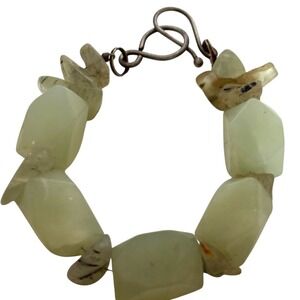 Chunky Pale Green Gemstone Bead Statement Bracelet Bohemian Hook Clasp
